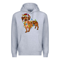Heather Grey dachshund with christmas lights Premium Hoodie - RanaPortraitStore