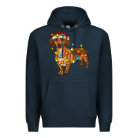 Navy dachshund with christmas lights Premium Hoodie - RanaPortraitStore