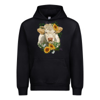 Black charolais cattle with sunflowers Urban Hoodie - RanaPortraitStore