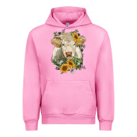 Fuchsia Pink charolais cattle with sunflowers Urban Hoodie - RanaPortraitStore