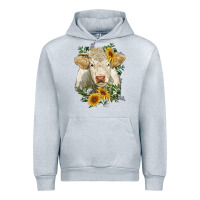 Heather Grey charolais cattle with sunflowers Urban Hoodie - RanaPortraitStore
