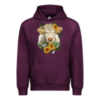 Mauve Wine charolais cattle with sunflowers Urban Hoodie - RanaPortraitStore