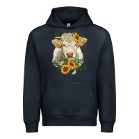 Navy charolais cattle with sunflowers Urban Hoodie - RanaPortraitStore