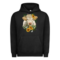 Pigment Black charolais cattle with sunflowers Urban Hoodie - RanaPortraitStore