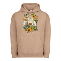 Pigment Burro charolais cattle with sunflowers Urban Hoodie - RanaPortraitStore