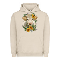 Pigment French Oak charolais cattle with sunflowers Urban Hoodie - RanaPortraitStore