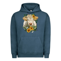 Pigment Midnight Navy charolais cattle with sunflowers Urban Hoodie - RanaPortraitStore