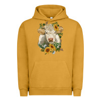 Pigment Peanut Butter charolais cattle with sunflowers Urban Hoodie - RanaPortraitStore