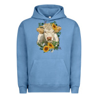 Pigment Pebble Blue charolais cattle with sunflowers Urban Hoodie - RanaPortraitStore
