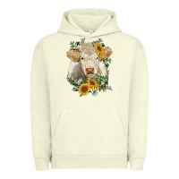 Pigment Pistachio charolais cattle with sunflowers Urban Hoodie - RanaPortraitStore