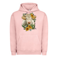 Pigment Salmon charolais cattle with sunflowers Urban Hoodie - RanaPortraitStore