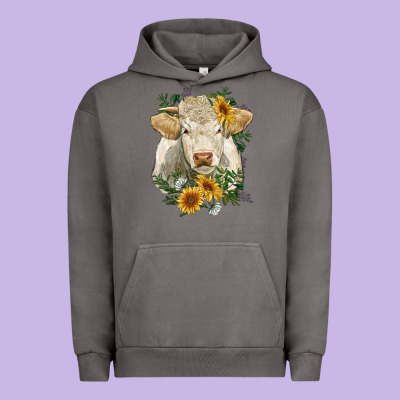 Charolais Cattle With Sunflowers Urban Hoodie Designed By Ranaportraitstore