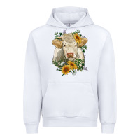 White charolais cattle with sunflowers Urban Hoodie - RanaPortraitStore