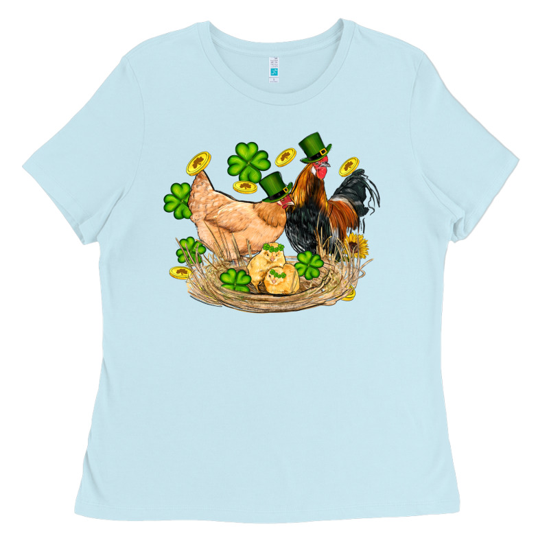 St Patricks Day Farm Chicken Rooster Chick  Shamrock Gold Ladies Tee by Artiststas | Teevron