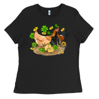 Black st patricks day farm chicken rooster chick  shamrock gold Ladies Tee - Artiststas