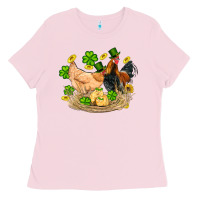 Bubblegum Pink st patricks day farm chicken rooster chick  shamrock gold Ladies Tee - Artiststas