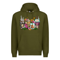 Army Green floral coffee cups Premium Hoodie - Zillion Design Studio