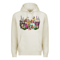 Oatmeal Heather floral coffee cups Premium Hoodie - Zillion Design Studio