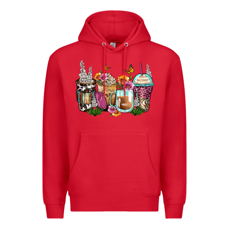 Floral Coffee Cups Premium Hoodie by Zillion Design Studio | Teevron