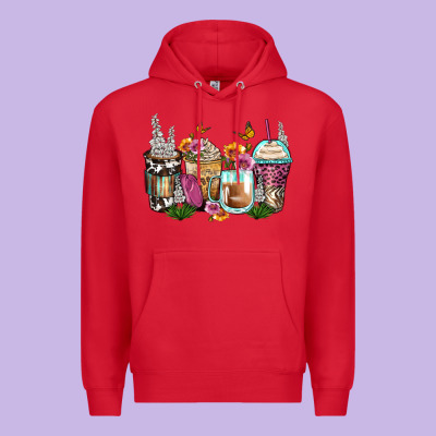 Floral Coffee Cups Premium Hoodie Designed By Zillion Design Studio