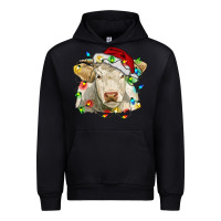 Black charolais cattle cow with christmas lights and hat Urban Hoodie - RanaPortraitStore
