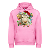 Fuchsia Pink charolais cattle cow with christmas lights and hat Urban Hoodie - RanaPortraitStore