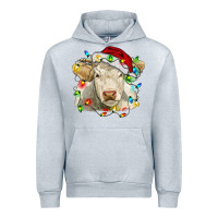 Heather Grey charolais cattle cow with christmas lights and hat Urban Hoodie - RanaPortraitStore