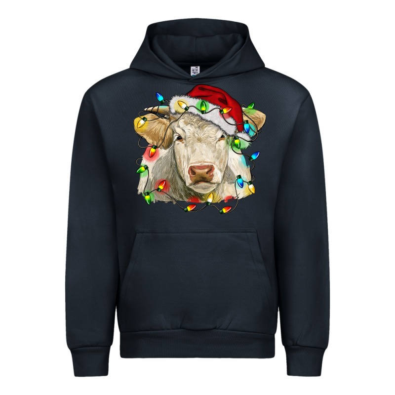Charolais Cattle Cow With Christmas Lights And Hat Urban Hoodie by RanaPortraitStore | Teevron