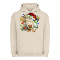 Pigment French Oak charolais cattle cow with christmas lights and hat Urban Hoodie - RanaPortraitStore
