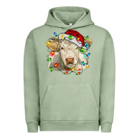 Pigment Oil Green charolais cattle cow with christmas lights and hat Urban Hoodie - RanaPortraitStore