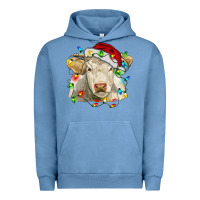 Pigment Pebble Blue charolais cattle cow with christmas lights and hat Urban Hoodie - RanaPortraitStore