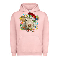 Pigment Salmon charolais cattle cow with christmas lights and hat Urban Hoodie - RanaPortraitStore