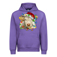 Tulip charolais cattle cow with christmas lights and hat Urban Hoodie - RanaPortraitStore