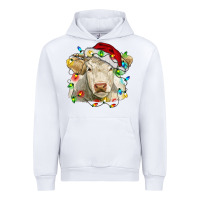 White charolais cattle cow with christmas lights and hat Urban Hoodie - RanaPortraitStore
