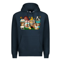 Navy farm animals coffee cups Premium Hoodie - Zillion Design Studio