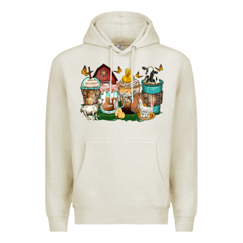 Farm Animals Coffee Cups Premium Hoodie by Zillion Design Studio | Teevron