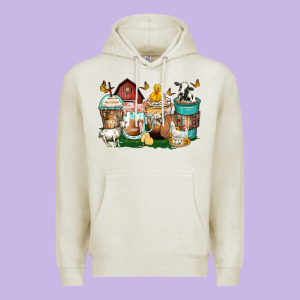 Farm Animals Coffee Cups Premium Hoodie Designed By Zillion Design Studio