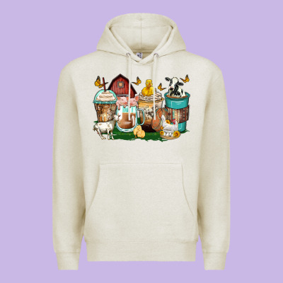 Farm Animals Coffee Cups Premium Hoodie Designed By Zillion Design Studio