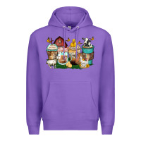 Purple farm animals coffee cups Premium Hoodie - Zillion Design Studio