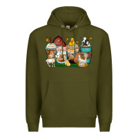 Army Green farm animals coffee cups Premium Hoodie - Zillion Design Studio