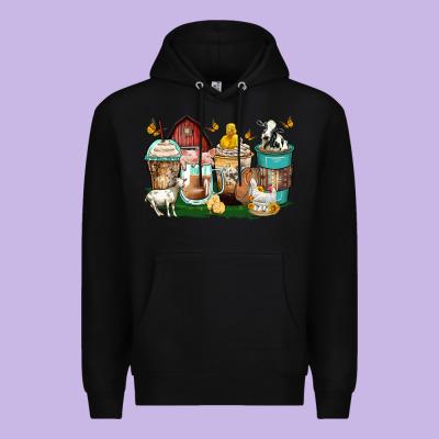 Farm Animals Coffee Cups Premium Hoodie Designed By Zillion Design Studio