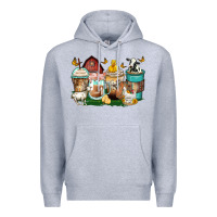 Heather Grey farm animals coffee cups Premium Hoodie - Zillion Design Studio