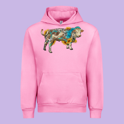 Charolais Bull With Sunflowers And Gemstone Western Patterns Urban Hoodie Designed By Ranaportraitstore