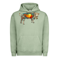 Pigment Oil Green charolais bull with desert and leopard Urban Hoodie - RanaPortraitStore
