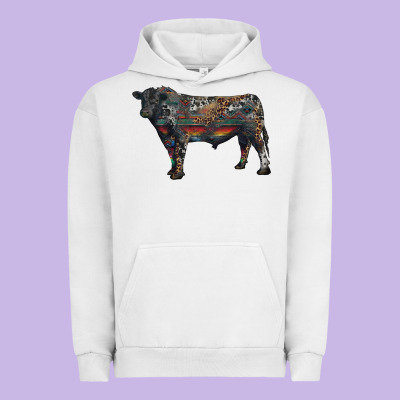 Black Angus Bull With Western Patterns Urban Hoodie Designed By Ranaportraitstore