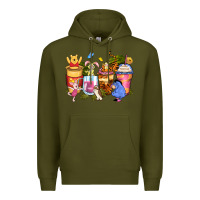 Army Green cartoon characters coffee cups Premium Hoodie - Zillion Design Studio