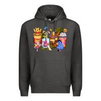 Charcoal Heather cartoon characters coffee cups Premium Hoodie - Zillion Design Studio