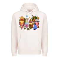 Pale Pink cartoon characters coffee cups Premium Hoodie - Zillion Design Studio