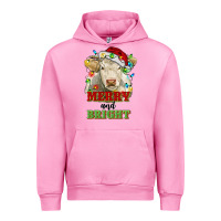 Fuchsia Pink merry and bright charolais cattle cow with christm Urban Hoodie - RanaPortraitStore
