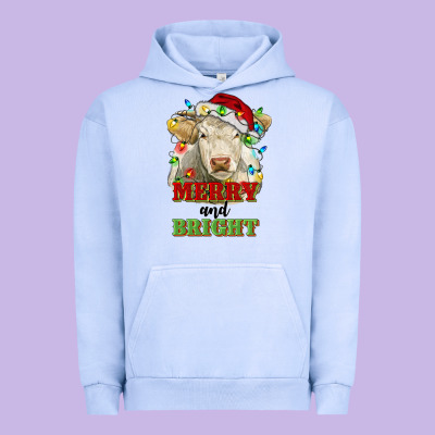 Merry And Bright Charolais Cattle Cow With Christm Urban Hoodie Designed By Ranaportraitstore